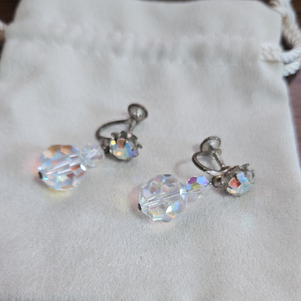 Elegant Silver Crystal Drop Earrings Vintage